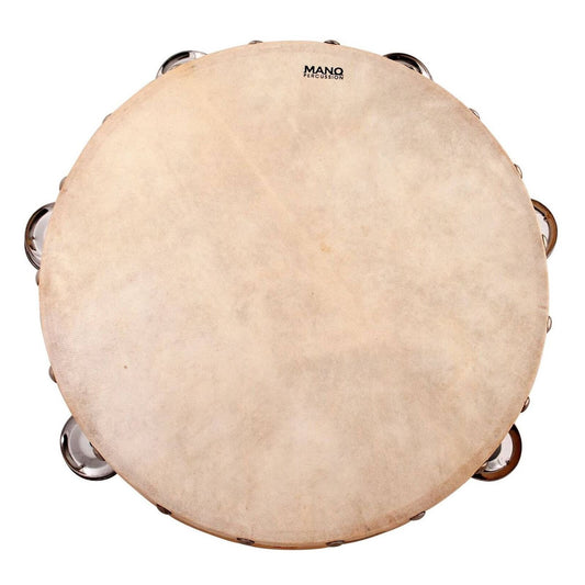 MANO PERCUSSION 10 Inch Wood Tambourine  Natural Skin Head, Educational