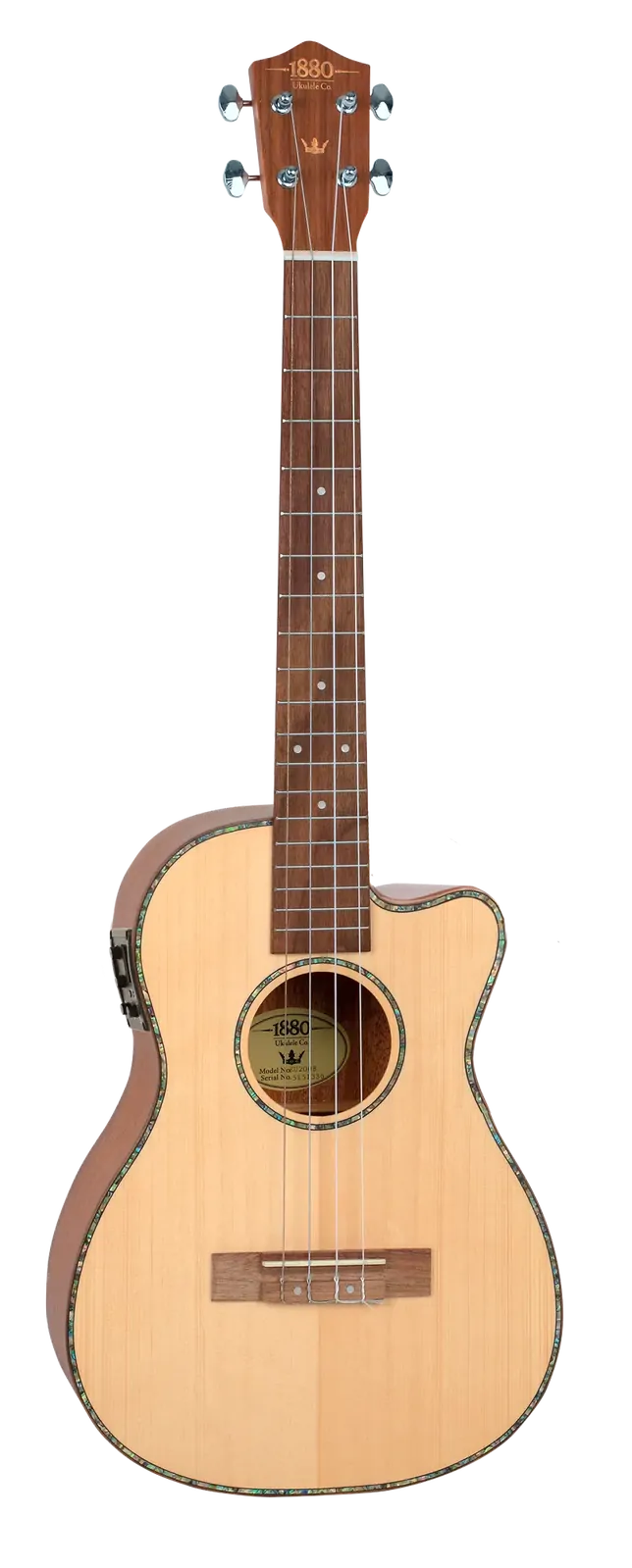 1880 Ukulele Co 200 Series Baritone Electric Acoustic Ukulele, Natural Satin