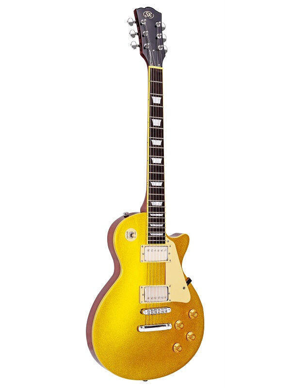 SX Deluxe LP Style Electric Guitar - Gold Top, Mahogany Body, Set Neck, 2 Humbuckers, Rosewood Fingerboard, Includes UPlay Guitar Guide