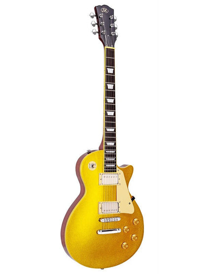 SX Deluxe LP Style Electric Guitar - Gold Top, Mahogany Body, Set Neck, 2 Humbuckers, Rosewood Fingerboard, Includes UPlay Guitar Guide