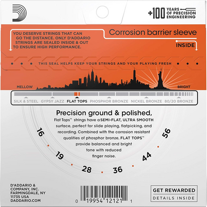 D'Addario Flat Tops Acoustic Guitar String Set 16/56 Phosphor Bronze F/W Dobro — view 2