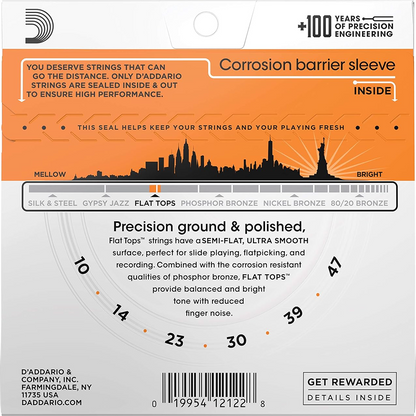 D'Addario Flat Tops Acoustic Guitar String Set 10-47 Phosphor Bronze Uncoated 6 Strings — view 3