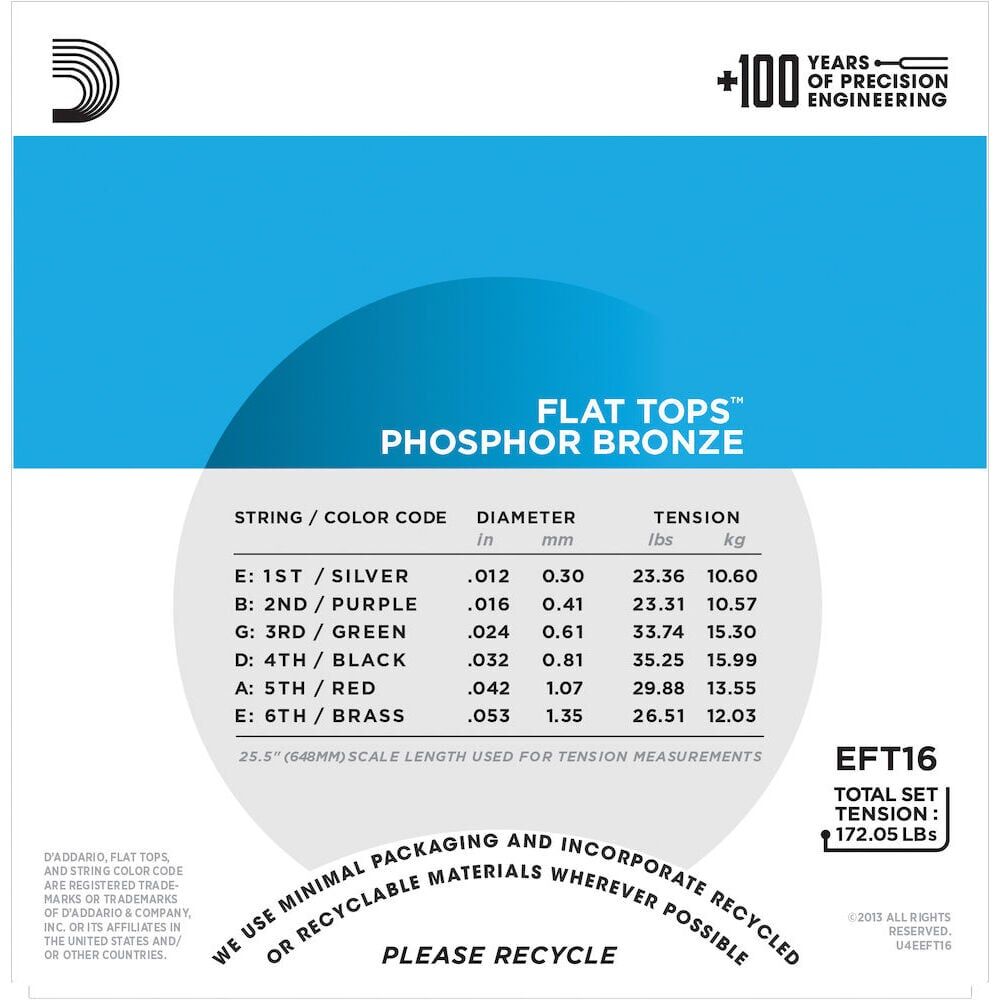 D'Addario Flat Tops Acoustic Guitar String Set 12-53 Phosphor Bronze Uncoated 6 Strings — view 5