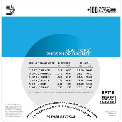 D'Addario Flat Tops Acoustic Guitar String Set 12-53 Phosphor Bronze Uncoated 6 Strings — view 5