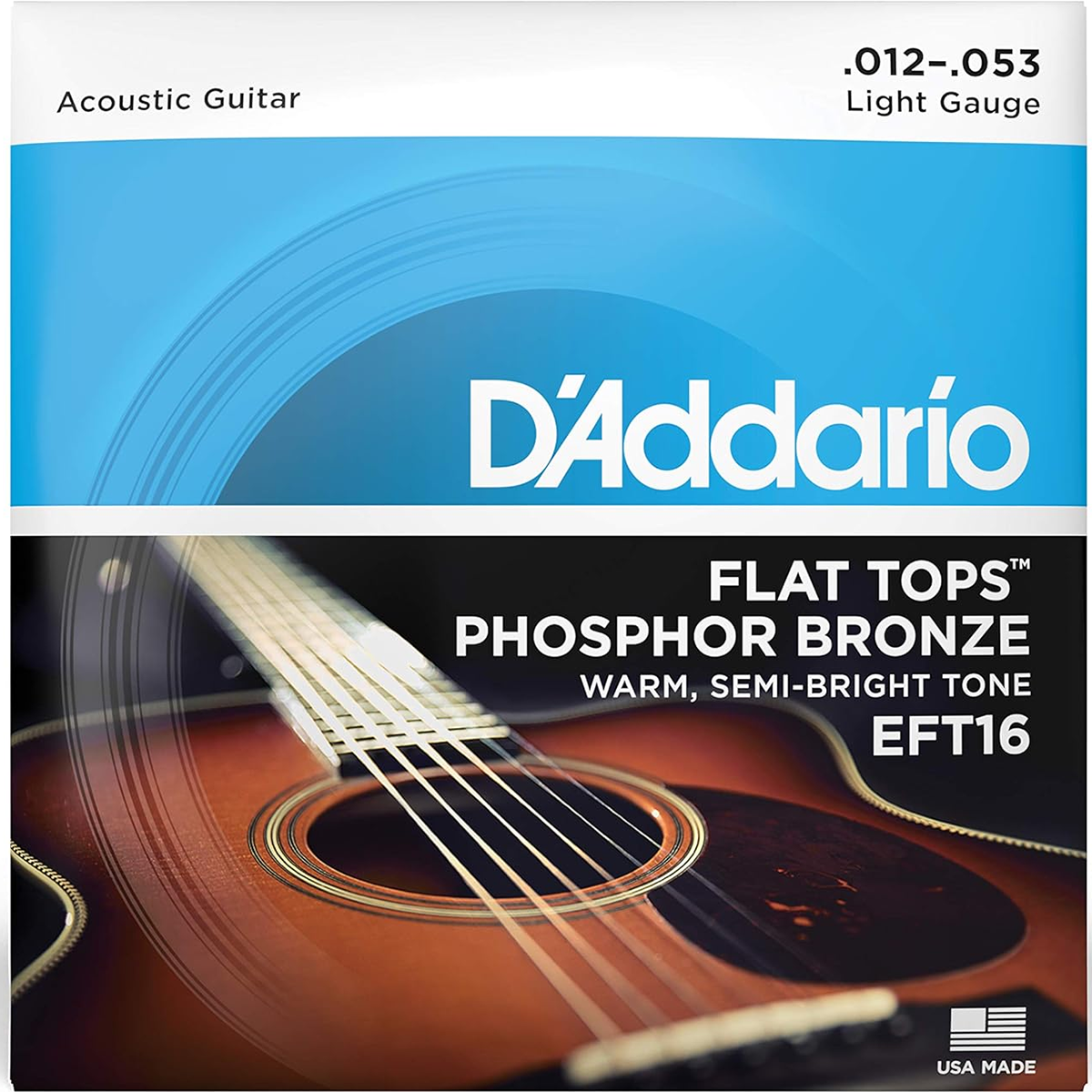 D'Addario Flat Tops Acoustic Guitar String Set 12-53 Phosphor Bronze Uncoated 6 Strings — view 2