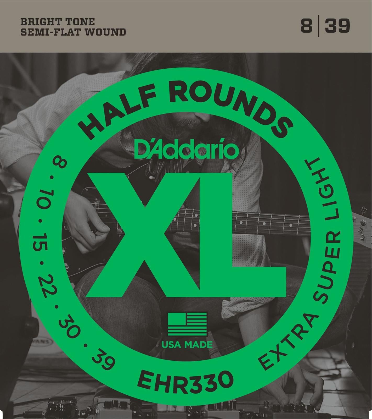D'Addario EHR330 Half Round Electric Guitar Strings, Extra-Super Light, 8-39