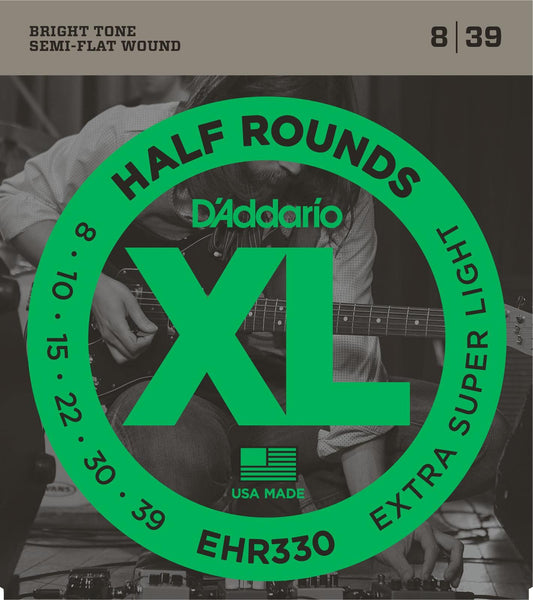 D'Addario EHR330 Half Round Electric Guitar Strings, Extra-Super Light, 8-39