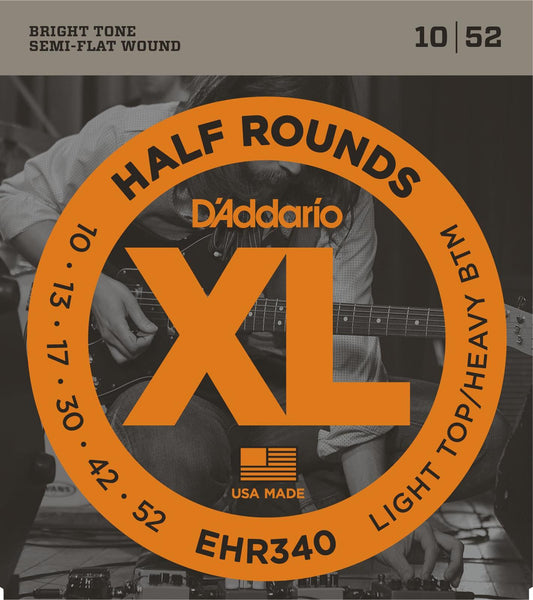 D'Addario EHR340 Half Round Electric Guitar Strings, Light Top-Heavy Bottom, 10-52