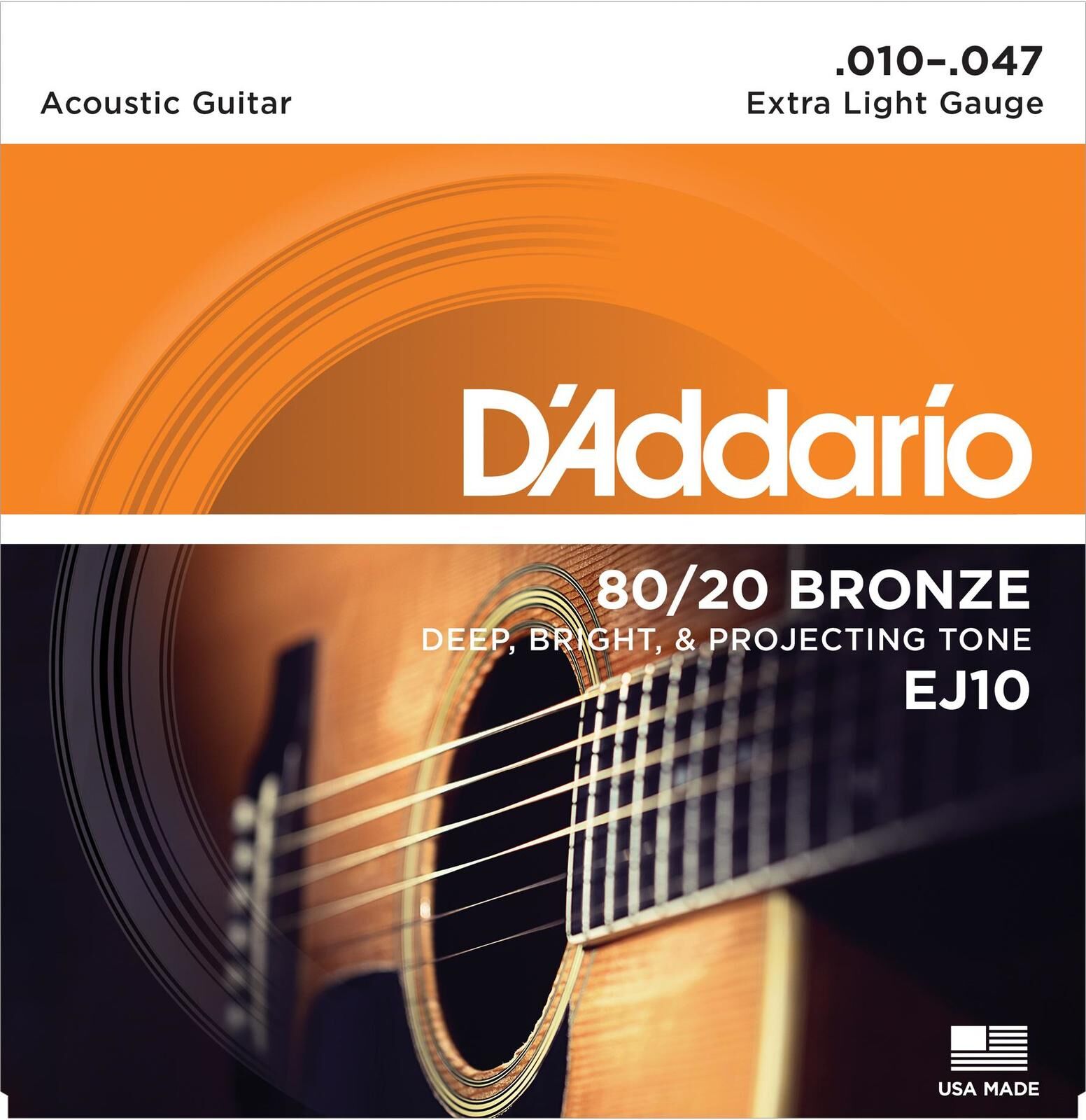 D'Addario EJ10 Extra Light Acoustic Guitar String Set 10/47 80/20 Bronze — view 5