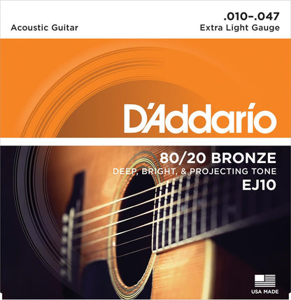D'Addario EJ10 Extra Light Acoustic Guitar String Set 10/47 80/20 Bronze — view 5