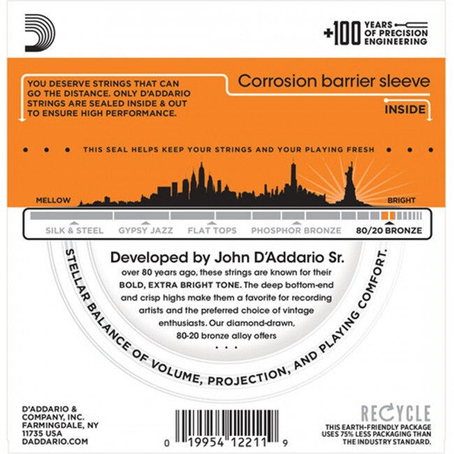D'Addario EJ10 Extra Light Acoustic Guitar String Set 10/47 80/20 Bronze — view 3