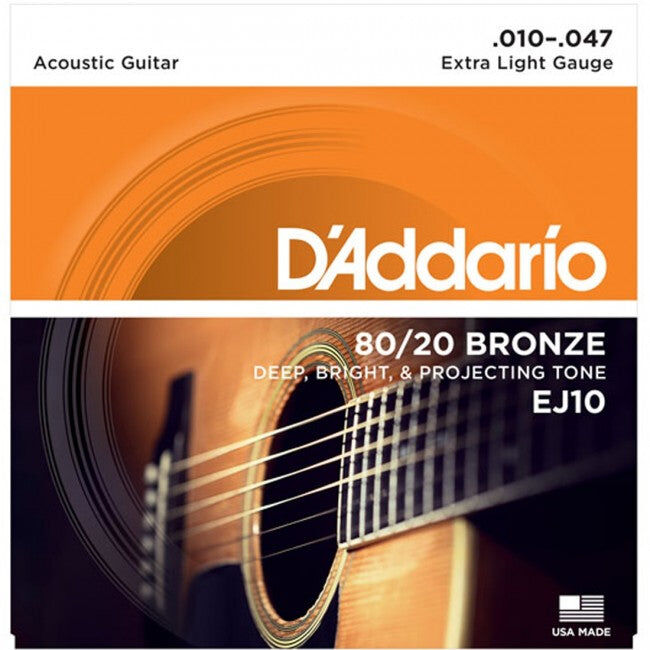 D'Addario EJ10 Extra Light Acoustic Guitar String Set 10/47 80/20 Bronze