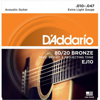 D'Addario EJ10 Extra Light Acoustic Guitar String Set 10/47 80/20 Bronze