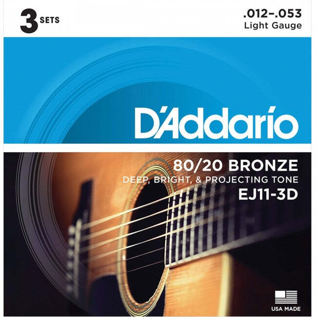 D'Addario 3-Pack EJ11 80/20 Bronze Acoustic Guitar Strings