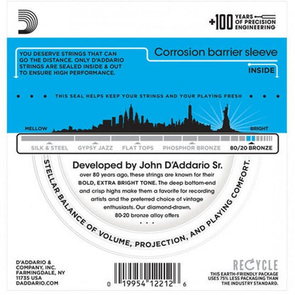 D'Addario EJ11 Acoustic Guitar String Set 12-53 80/20 Bronze — view 2