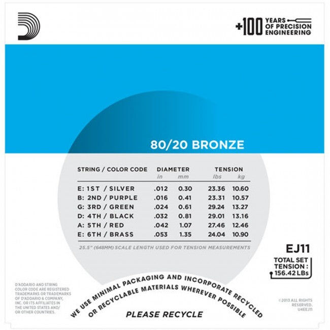D'Addario EJ11 Acoustic Guitar String Set 12-53 80/20 Bronze — view 3