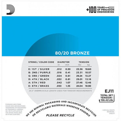 D'Addario EJ11 Acoustic Guitar String Set 12-53 80/20 Bronze — view 3