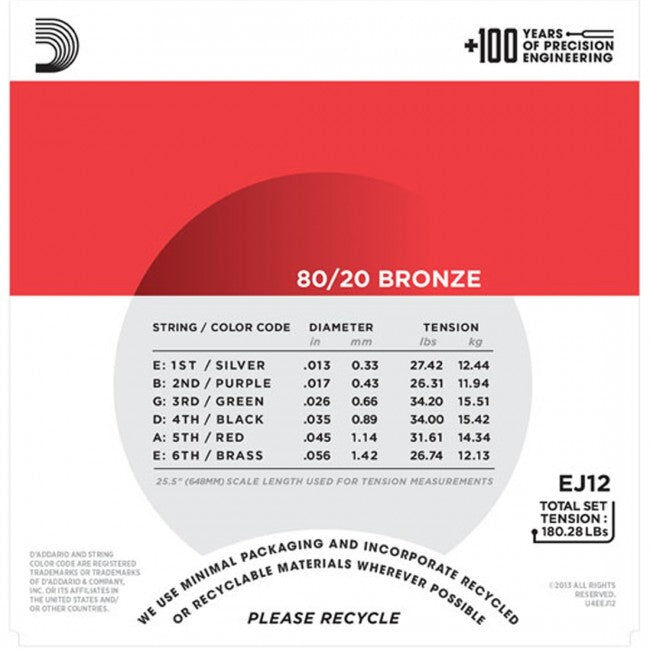 D'Addario EJ12 Acoustic Guitar String Set 13-56 Bronze Medium — view 3