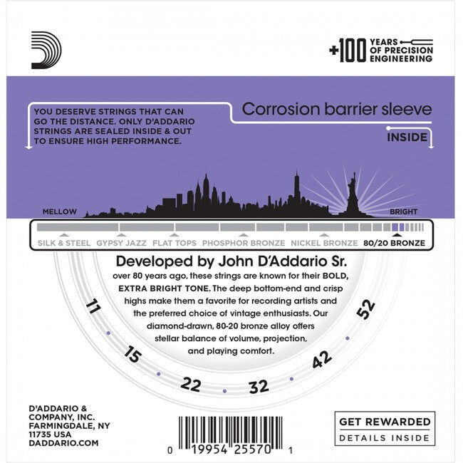D'Addario 3-Pack EJ13 80/20 Bronze Acoustic Guitar Strings Custom Light Gauge — view 2