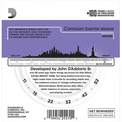 D'Addario 3-Pack EJ13 80/20 Bronze Acoustic Guitar Strings Custom Light Gauge — view 2