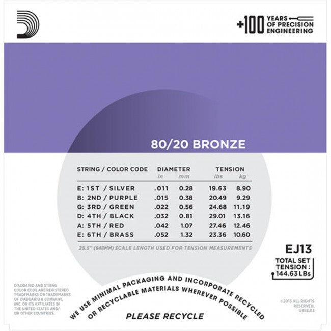 D'Addario 11-52 Custom Light Acoustic Guitar Strings 80/20 Bronze 6-String Set — view 3