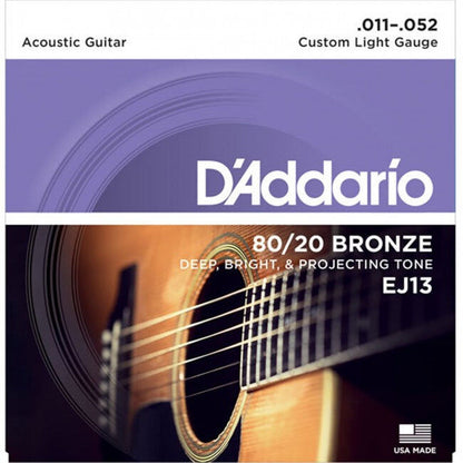 D'Addario 11-52 Custom Light Acoustic Guitar Strings 80/20 Bronze 6-String Set