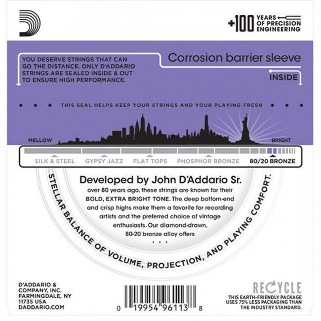 D'Addario 11-52 Custom Light Acoustic Guitar Strings 80/20 Bronze 6-String Set — view 2