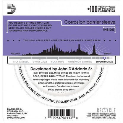 D'Addario 11-52 Custom Light Acoustic Guitar Strings 80/20 Bronze 6-String Set — view 2