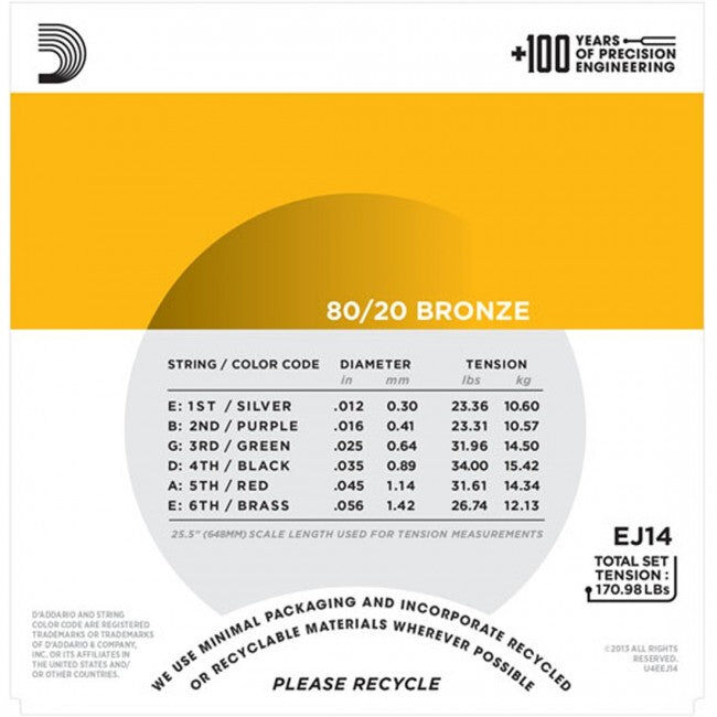 D'Addario EJ14 Acoustic Guitar String Set 12-56 Bluegrass Hybrid Gauge — view 3
