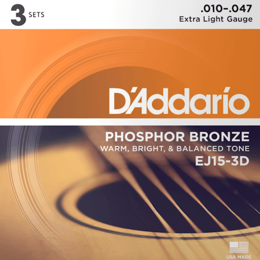 D'Addario Acoustic Guitar String Set 3D 10-47 Phosphor Bronze Extra Light — view 6