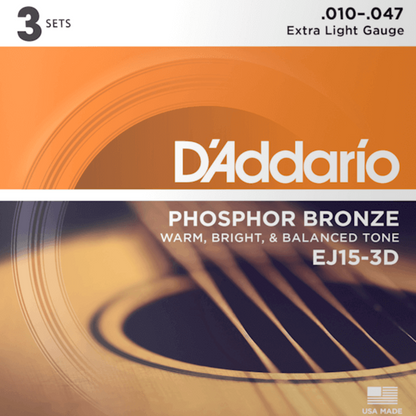 D'Addario Acoustic Guitar String Set 3D 10-47 Phosphor Bronze Extra Light — view 6