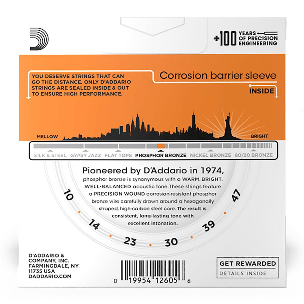 D'Addario Acoustic Guitar String Set 3D 10-47 Phosphor Bronze Extra Light — view 4