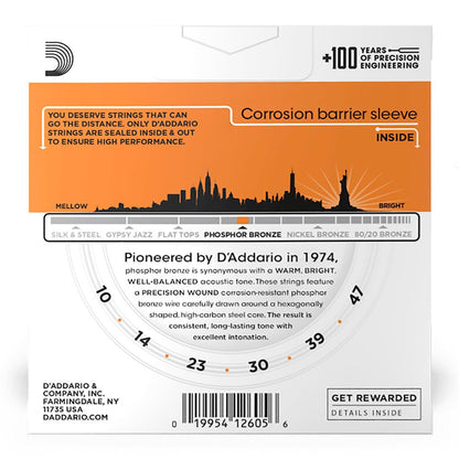 D'Addario Acoustic Guitar String Set 3D 10-47 Phosphor Bronze Extra Light — view 4