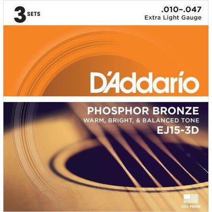 D'Addario Acoustic Guitar String Set 3D 10-47 Phosphor Bronze Extra Light — view 5