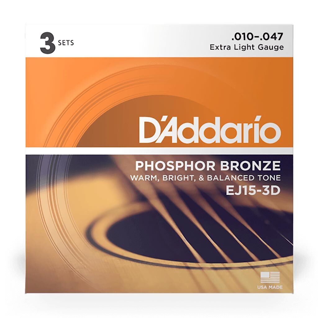 D'Addario Acoustic Guitar String Set 3D 10-47 Phosphor Bronze Extra Light — view 3