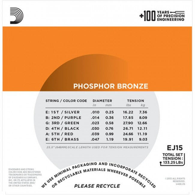 D'Addario Phosphor Bronze Acoustic Guitar String Set 10-47 Extra Light — view 3
