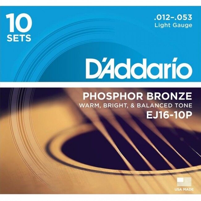 D'Addario Acoustic Guitar String Set 12-53 Phosphor Bronze Light Gauge