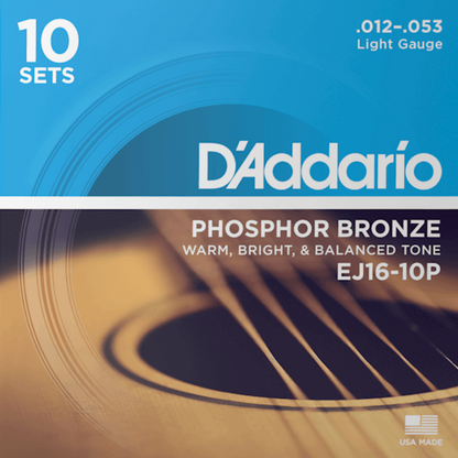 D'Addario Acoustic Guitar String Set 12-53 Phosphor Bronze Light Gauge — view 4