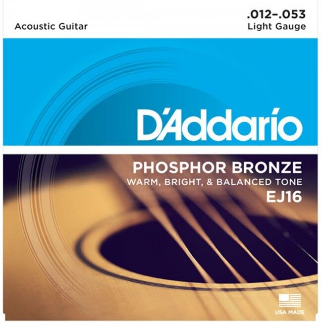 D'Addario EJ16 Acoustic Guitar String Set 12-53 Phosphor Bronze Light Gauge