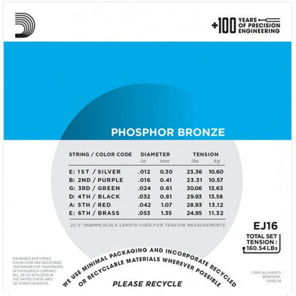 D'Addario EJ16 Acoustic Guitar String Set 12-53 Phosphor Bronze Light Gauge — view 3