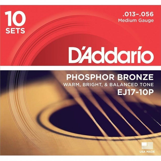 D'Addario Acoustic Guitar String Set 13-56 Phosphor Bronze Medium Q/P10