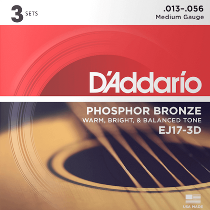 D'Addario Phosphor Bronze Acoustic Guitar String Set 13-56 Medium Gauge EJ17 — view 6