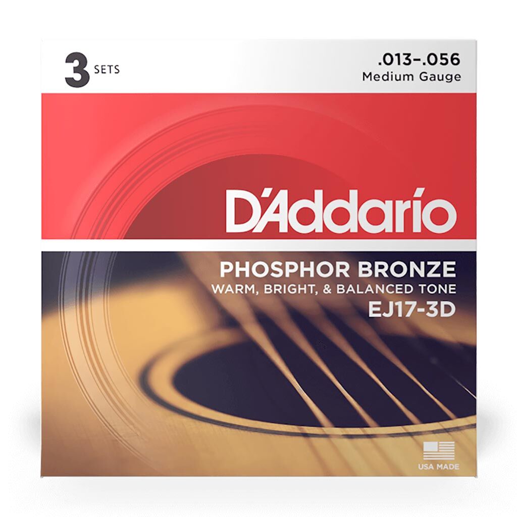 D'Addario Phosphor Bronze Acoustic Guitar String Set 13-56 Medium Gauge EJ17 — view 3