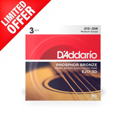 D'Addario Phosphor Bronze Acoustic Guitar String Set 13-56 Medium Gauge EJ17
