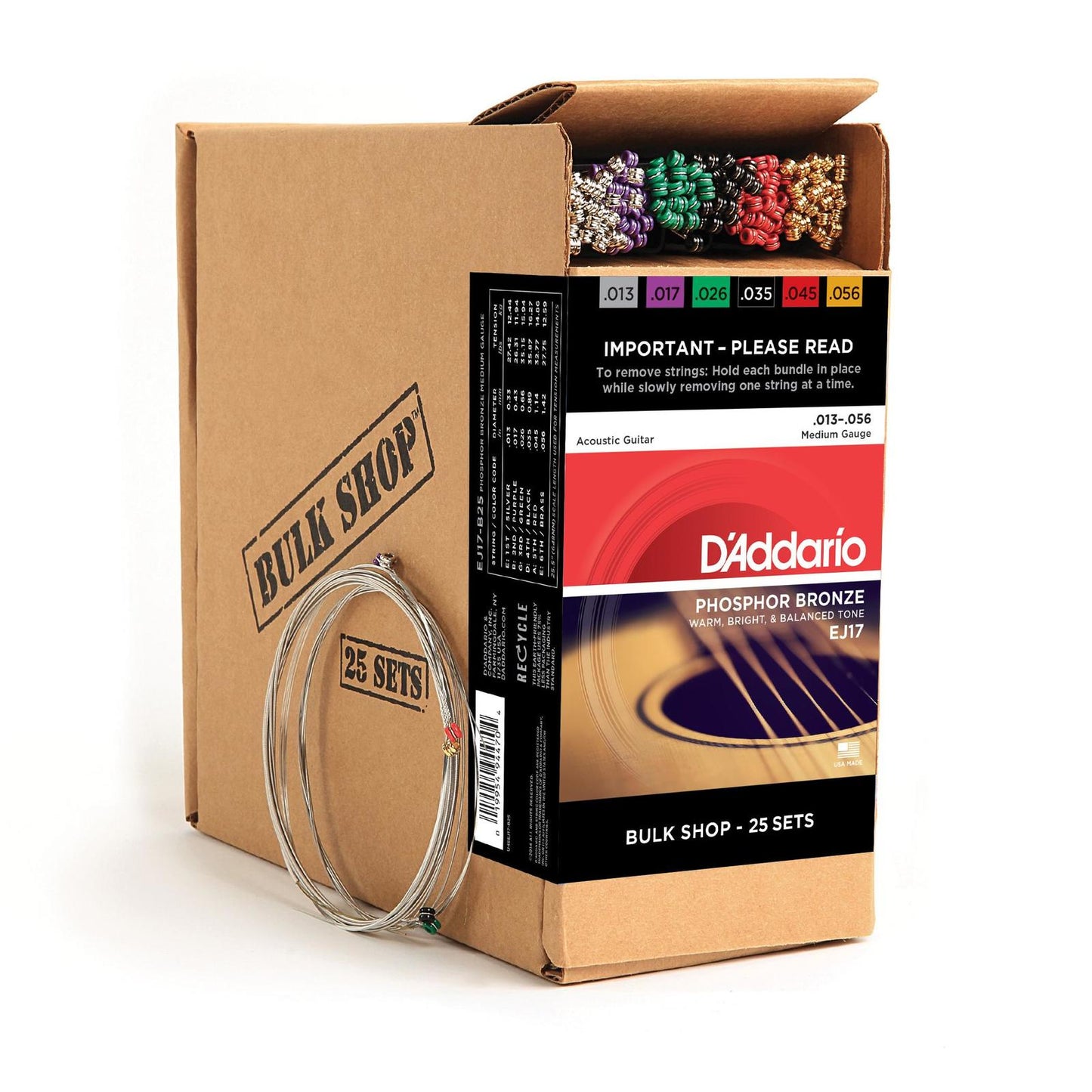 D'Addario EJ17-B25 Phosphor Bronze Acoustic Guitar Strings, Medium, 13-56, 25 Bulk Sets — view 2
