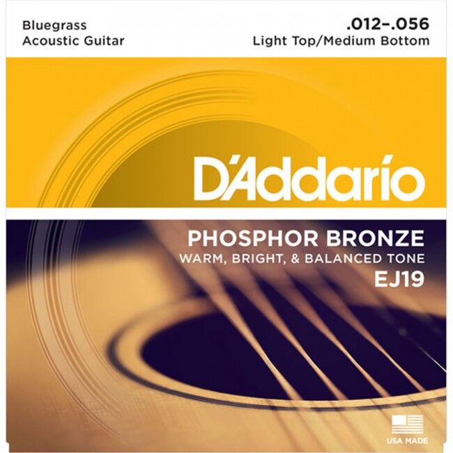 D'Addario EJ19 Bluegrass LT Guitar Strings - Hybrid Gauge, Phosphor Bronze, Made in USA, .012 to .056