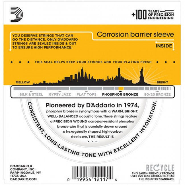 D'Addario EJ19 Bluegrass LT Guitar Strings - Hybrid Gauge, Phosphor Bronze, Made in USA, .012 to .056 — view 2
