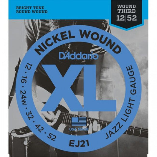 D'Addario EJ21 Nickel Wound Electric Guitar Strings Set 12/52 for Jazz, Light Gauge