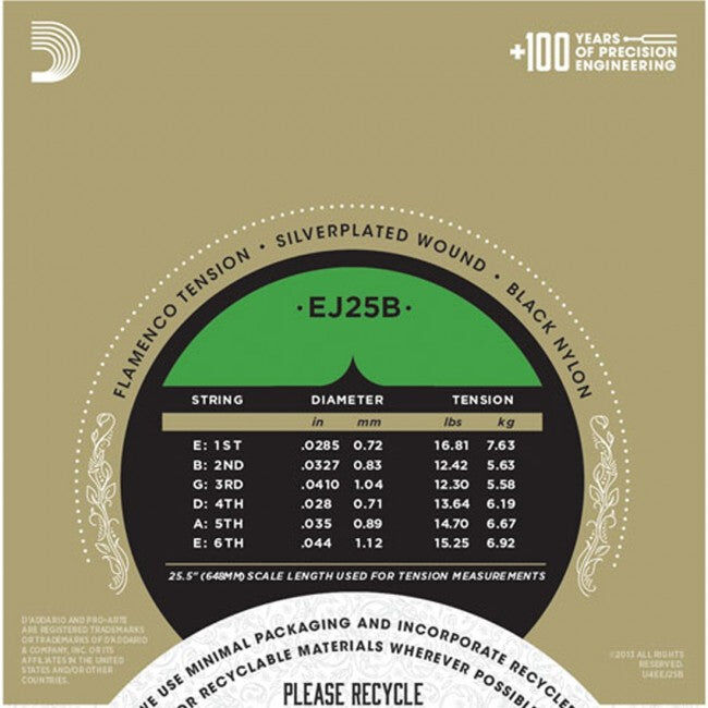 D'Addario EJ25B Flamenco GTR String Set Black Nylon/Silver — view 3