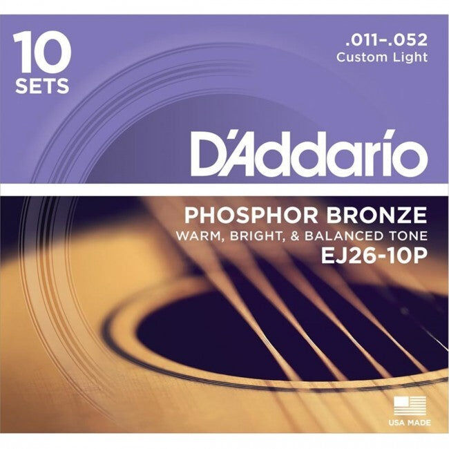 D'Addario Acoustic Guitar String Set 11-52 Phosphor Bronze Custom Light